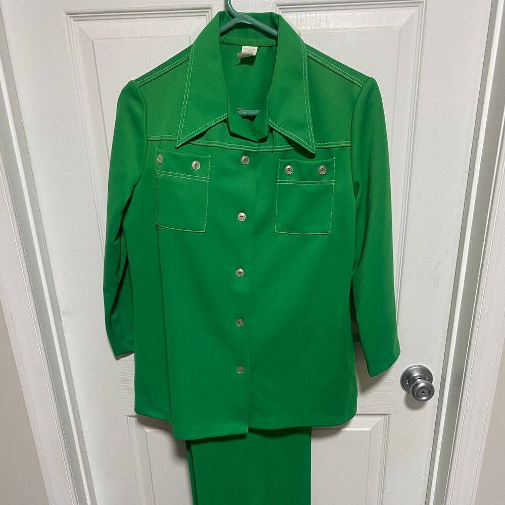 Women's VINTAGE Kelly Green Pants Suit size 18 100% Polyester